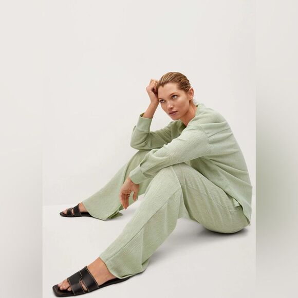 Mango Straight Lyocell Pants Pastel Green - Picture 7 of 12
